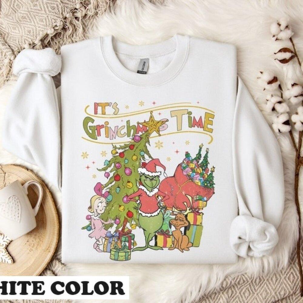 Its Grinchmas Time Christmas Sweatshirt Retro Holiday Cozy Pullover